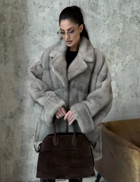 Меховое полупальто из аукционной серо-голубой норки с английским воротником