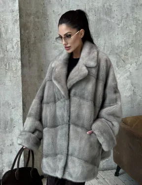 Меховое полупальто из аукционной серо-голубой норки с английским воротником