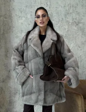 Меховое полупальто из аукционной серо-голубой норки с английским воротником