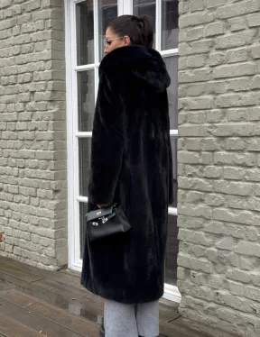 Норковая шуба PREMIUM из аукционной плюшевой норки с капюшоном