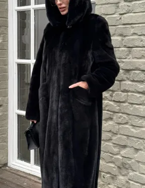 Норковая шуба PREMIUM из аукционной плюшевой норки с капюшоном