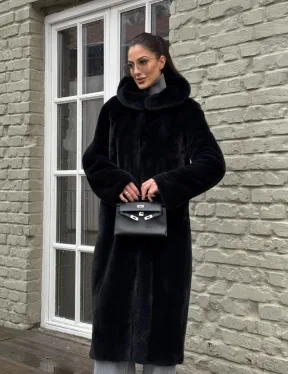 Норковая шуба PREMIUM из аукционной плюшевой норки с капюшоном