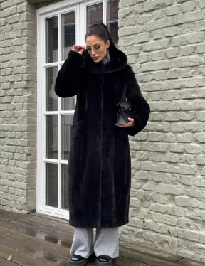 Норковая шуба PREMIUM из аукционной плюшевой норки с капюшоном