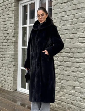 Норковая шуба PREMIUM из аукционной плюшевой норки с капюшоном