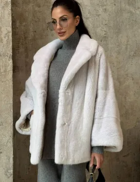 Шуба автоледи из импортной плюшевой норки White с английским воротником