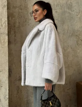 Шуба автоледи из импортной плюшевой норки White с английским воротником