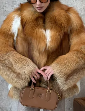 Короткая шуба из натуральной рыжей лисы