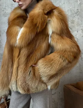 Короткая шуба из натуральной рыжей лисы