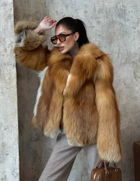 Короткая шуба из натуральной рыжей лисы