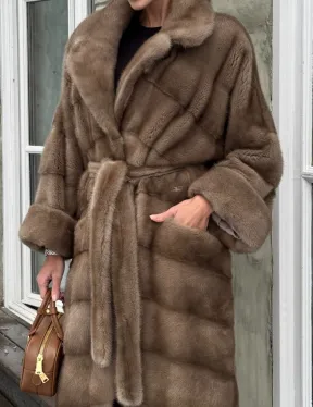 Шуба - кимоно из меха норки Saga Furs в натуральном цвете пастель