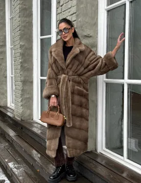 Шуба - кимоно из меха норки Saga Furs в натуральном цвете пастель