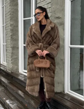 Шуба - кимоно из меха норки Saga Furs в натуральном цвете пастель