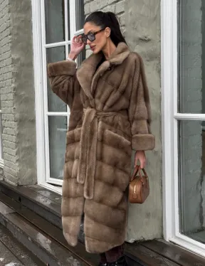 Шуба - кимоно из меха норки Saga Furs в натуральном цвете пастель