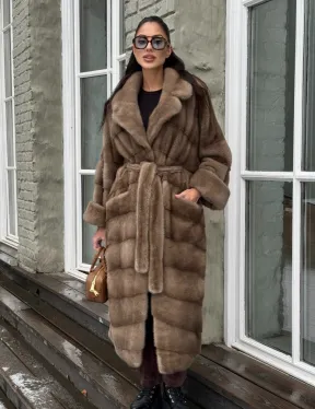 Шуба - кимоно из меха норки Saga Furs в натуральном цвете пастель