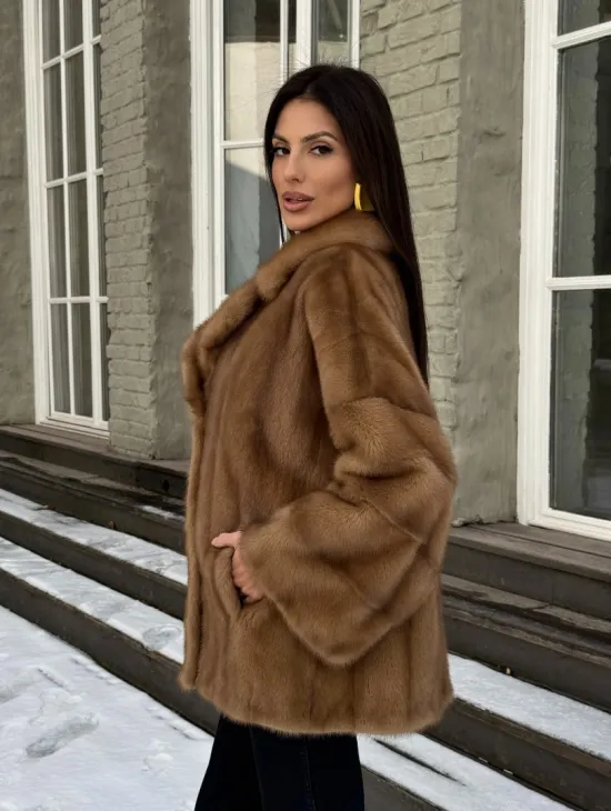 Норковый полушубок Vintage Gold с английским воротником