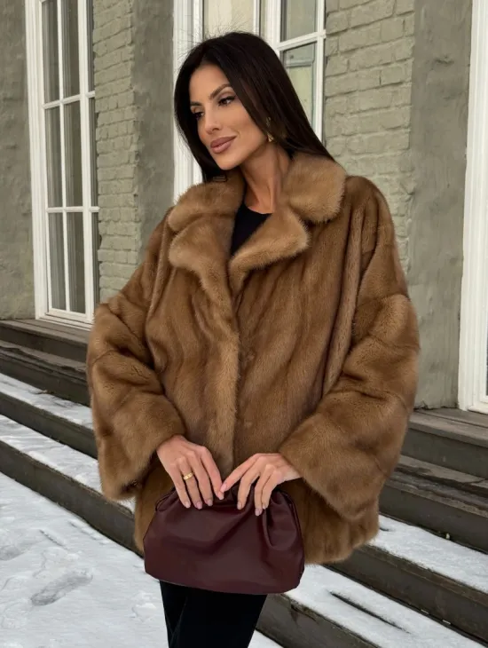 Норковый полушубок Vintage Gold с английским воротником