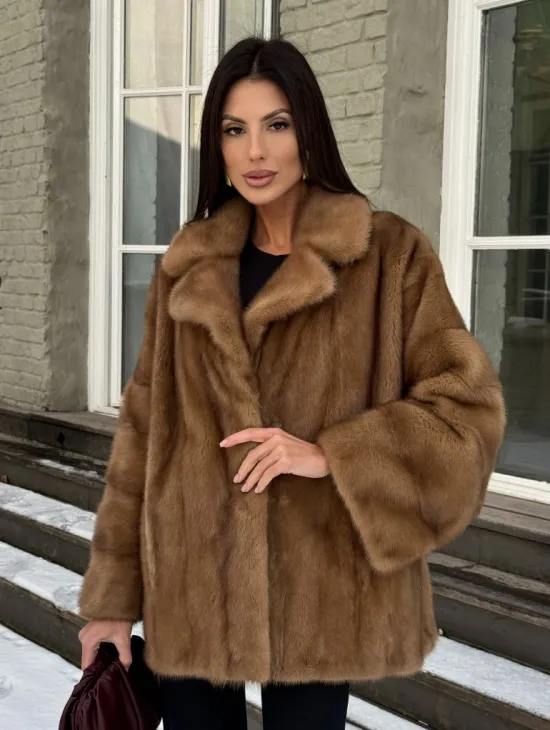 Норковый полушубок Vintage Gold с английским воротником