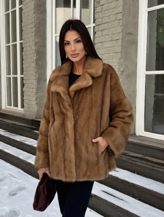Норковый полушубок Vintage Gold с английским воротником