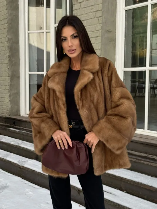 Норковый полушубок Vintage Gold с английским воротником