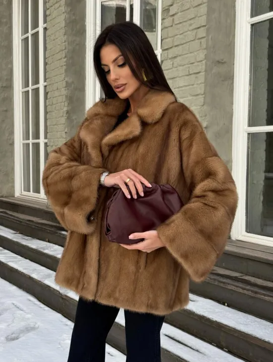 Норковый полушубок Vintage Gold с английским воротником