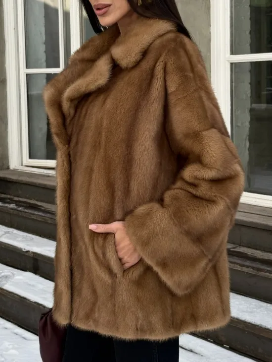 Норковый полушубок Vintage Gold с английским воротником