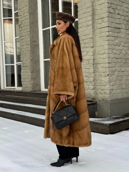 Женское меховое пальто оверсайз, стиль - Бохо из скандинавской норки GOLD