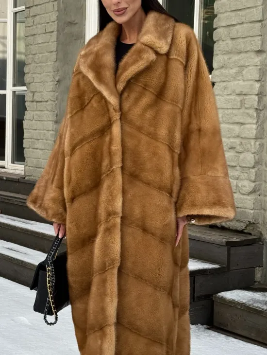 Женское меховое пальто оверсайз, стиль - Бохо из скандинавской норки GOLD