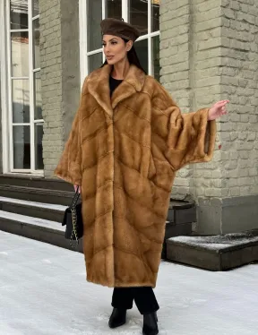 Женское меховое пальто оверсайз, стиль - Бохо из скандинавской норки GOLD