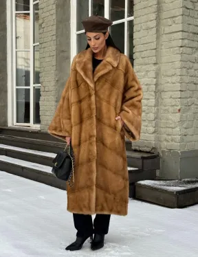 Женское меховое пальто оверсайз, стиль - Бохо из скандинавской норки GOLD