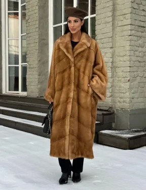 Женское меховое пальто оверсайз, стиль - Бохо из скандинавской норки GOLD