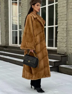 Женское меховое пальто оверсайз, стиль - Бохо из скандинавской норки GOLD