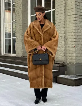 Женское меховое пальто оверсайз, стиль - Бохо из скандинавской норки GOLD