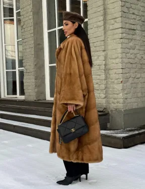 Женское меховое пальто оверсайз, стиль - Бохо из скандинавской норки GOLD