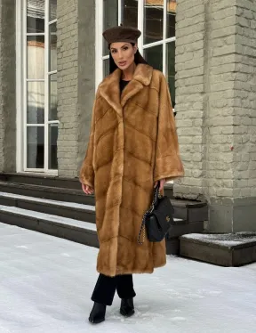 Женское меховое пальто оверсайз, стиль - Бохо из скандинавской норки GOLD