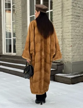 Женское меховое пальто оверсайз, стиль - Бохо из скандинавской норки GOLD