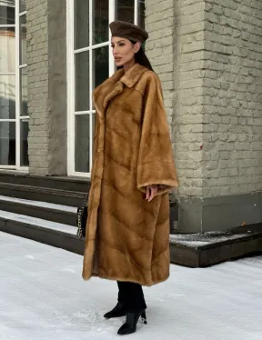 Женское меховое пальто оверсайз, стиль - Бохо из скандинавской норки GOLD