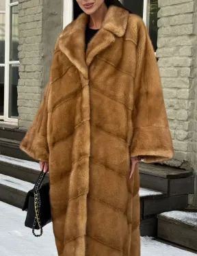 Женское меховое пальто оверсайз, стиль - Бохо из скандинавской норки GOLD