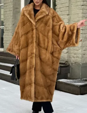 Женское меховое пальто оверсайз, стиль - Бохо из скандинавской норки GOLD