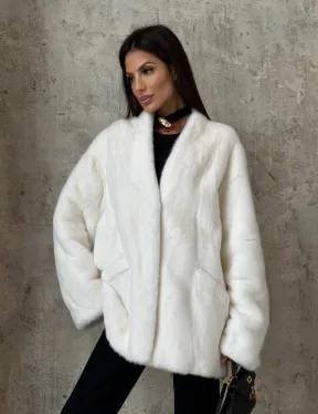 Белоснежный жакет - полушубок из меха норки SAGA FURS