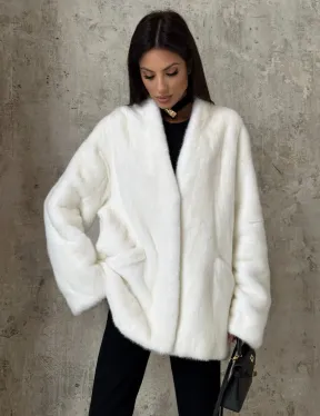 Белоснежный жакет - полушубок из меха норки SAGA FURS