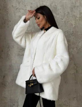 Белоснежный жакет - полушубок из меха норки SAGA FURS