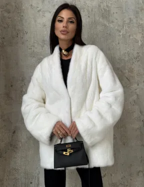 Белоснежный жакет - полушубок из меха норки SAGA FURS