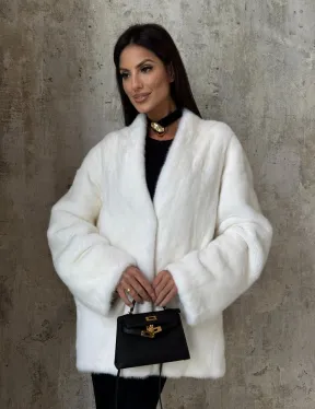 Белоснежный жакет - полушубок из меха норки SAGA FURS