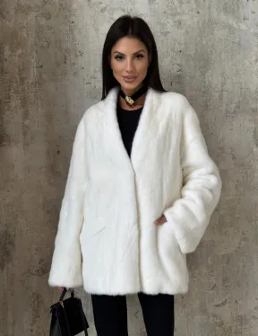 Белоснежный жакет - полушубок из меха норки SAGA FURS