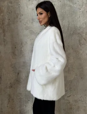 Белоснежный жакет - полушубок из меха норки SAGA FURS