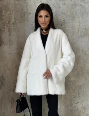 Белоснежный жакет - полушубок из меха норки SAGA FURS