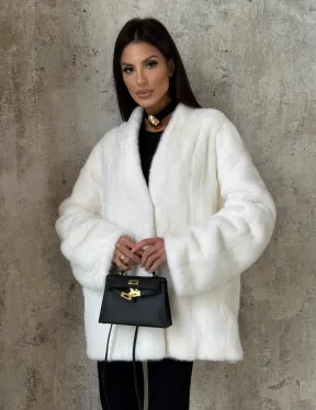 Белоснежный жакет - полушубок из меха норки SAGA FURS