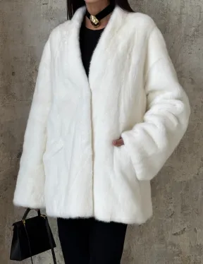 Белоснежный жакет - полушубок из меха норки SAGA FURS