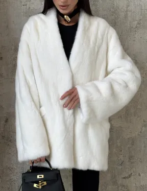 Белоснежный жакет - полушубок из меха норки SAGA FURS