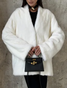 Белоснежный жакет - полушубок из меха норки SAGA FURS